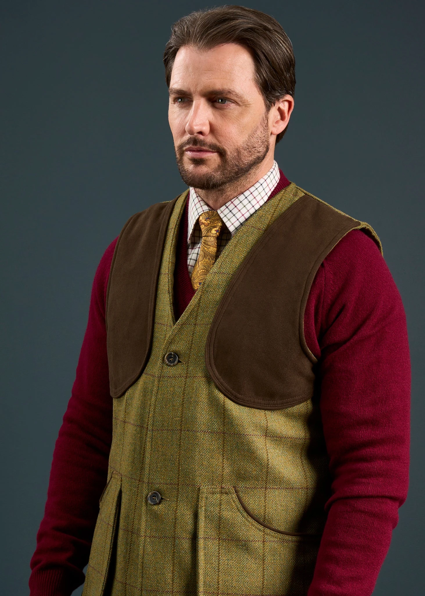 Rutland Men's Tweed Shooting Waistcoat In Lichen - Shooting Fit 4 Rutland Men's Tweed Shooting Waistcoat In Lichen - Shooting Fit - Image 4