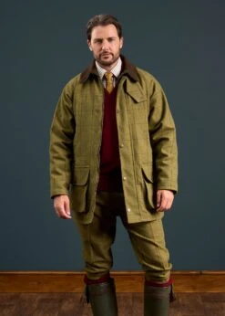 Rutland Men's Tweed Waterproof Shooting Coat In Lichen - Regular Fit -Alan Paine Fashion Store Rutland Mens Tweed Waterproof Shooting Coat Lichen 1