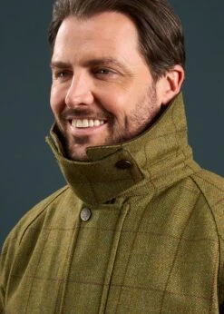 Rutland Men's Tweed Waterproof Shooting Coat In Lichen - Regular Fit -Alan Paine Fashion Store Rutland Mens Tweed Waterproof Shooting Coat Lichen 5