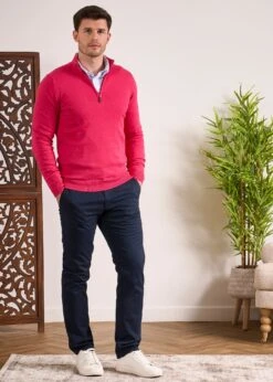 Selhurst Cotton Cashmere 1/4 Zip Jumper In Raspberry -Alan Paine Fashion Store Selhurst Cotton Quarter Zip Jumper Raspberry 5