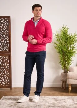 Selhurst Cotton Cashmere 1/4 Zip Jumper In Raspberry -Alan Paine Fashion Store Selhurst Cotton Quarter Zip Jumper Raspberry 6