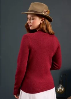 Sienna Ladies Cable Knit Roll Neck In Berry -Alan Paine Fashion Store Sienna Ladies Cable Knit Mock Neck Berry 3