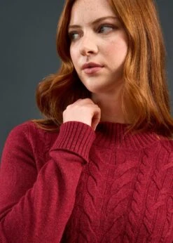 Sienna Ladies Cable Knit Roll Neck In Berry -Alan Paine Fashion Store Sienna Ladies Cable Knit Mock Neck Berry 6