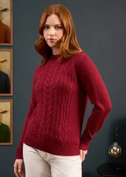 Sienna Ladies Cable Knit Roll Neck In Berry -Alan Paine Fashion Store Sienna Ladies Cable Knit Mock Neck Berry 7