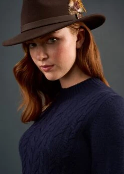 Sienna Ladies Cable Knit Roll Neck In Dark Navy -Alan Paine Fashion Store Sienna Ladies Cable Knit Mock Neck Dark Navy 2