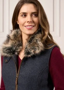 Surrey Ladies Tweed Gilet In Blue -Alan Paine Fashion Store Surrey Ladies Blue Tweed Gilet 3