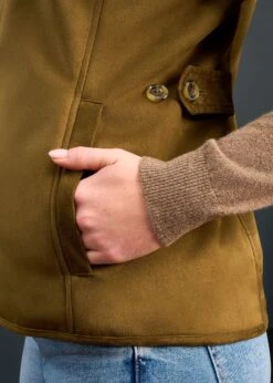 Surrey Ladies Fur Lined Gilet In Olive -Alan Paine Fashion Store Surrey Ladies Fur Lined Gilet Olive 2