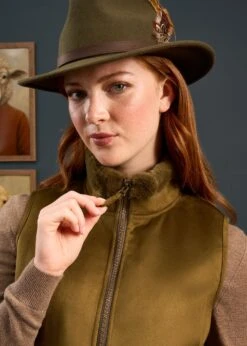Surrey Ladies Fur Lined Gilet In Olive -Alan Paine Fashion Store Surrey Ladies Fur Lined Gilet Olive 3