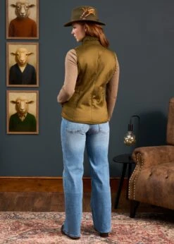 Surrey Ladies Fur Lined Gilet In Olive -Alan Paine Fashion Store Surrey Ladies Fur Lined Gilet Olive 5