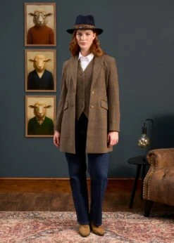 Surrey Ladies Mid-Thigh Tweed Coat In Seabrook - Regular Fit -Alan Paine Fashion Store Surrey Ladies Mid Thigh Coat Seabrook 4