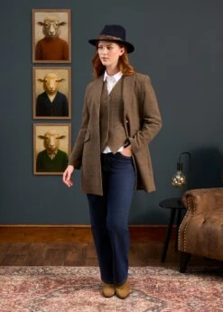Surrey Ladies Mid-Thigh Tweed Coat In Seabrook - Regular Fit -Alan Paine Fashion Store Surrey Ladies Mid Thigh Coat Seabrook 6
