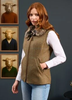 Surrey Ladies Tweed Gilet In Marsh -Alan Paine Fashion Store Surrey Ladies Tweed Gilet Marsh 4