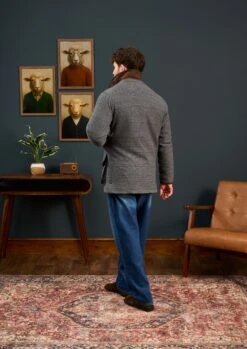 Surrey Waterproof Tweed Coat In Blue Check - Shooting Fit -Alan Paine Fashion Store Surrey Mens Tweed Coat Grey Check 2