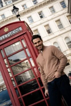 Sutherland Lambswool 1/4 Zip Jumper In Camel - Regular Fit -Alan Paine Fashion Store Sutherland Lambswool Jumper in Camel 3