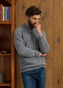 Sutherland Lambswool 1/4 Zip Jumper In Grey Mix - Regular Fit -Alan Paine Fashion Store Sutherland Lambswool Quarter Zip Jumper Grey 2