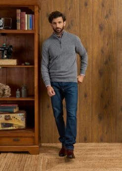 Sutherland Lambswool 1/4 Zip Jumper In Grey Mix - Regular Fit -Alan Paine Fashion Store Sutherland Lambswool Quarter Zip Jumper Grey 3