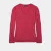Thea Cotton Cashmere Vee Neck Jumper In Raspberry