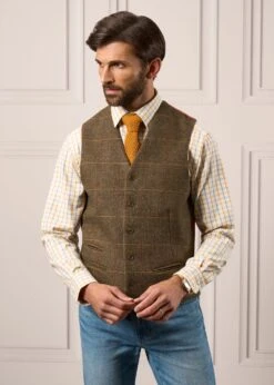 Ilkley Men's Blue And Gold Country Check Shirt - Shooting Fit -Alan Paine Fashion Store Tweed Waistcoat Mens Combrook Teak 2 0bd3aead dfc6 48b8 b92a f96c5ae10272
