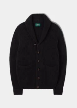Usworth Men's Shawl Collar Lambswool Jumper In Black - Regular Fit