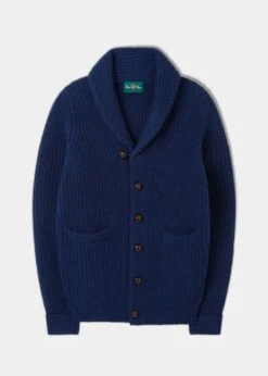 Usworth Men's Shawl Collar Lambswool Jumper In Indigo - Regular Fit