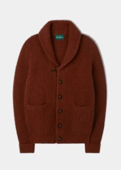 Usworth Men's Shawl Collar Lambswool Jumper In Sienna - Regular Fit