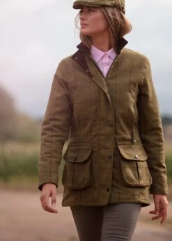 Rutland Ladies Tweed Waterproof Shooting Coat In Lichen -Alan Paine Fashion Store alan paine ladies tweed waterproof shooting coat lichen 1