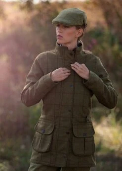 Rutland Ladies Tweed Waterproof Shooting Coat In Lichen -Alan Paine Fashion Store alan paine ladies tweed waterproof shooting coat lichen 3