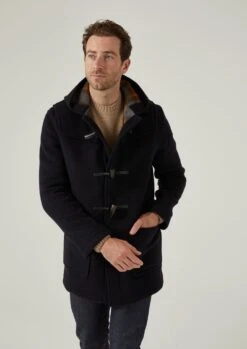 Alcombey Check Back Duffle Coat In Navy -Alan Paine Fashion Store alcombey men s check back duffle caot navy 3