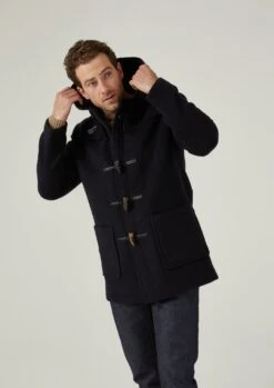 Alcombey Check Back Duffle Coat In Navy -Alan Paine Fashion Store alcombey men s check back duffle caot navy 4