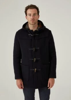 Alcombey Check Back Duffle Coat In Navy -Alan Paine Fashion Store alcombey men s check back duffle caot navy 5