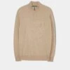 Hanbury Cashmere Zipped Mock Neck Jumper In Linen - Regular Fit