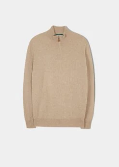 Hanbury Cashmere Zipped Mock Neck Jumper In Linen - Regular Fit