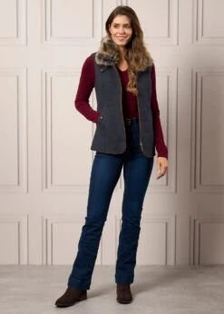 Surrey Ladies Tweed Gilet In Blue -Alan Paine Fashion Store ap prduct studio images s4 aw24 65