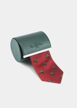 Ripon Silk Country Tie In Red - Retriever Design