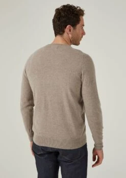 Brisbane Geelong Wool Jumper In Mushroom - Regular Fit -Alan Paine Fashion Store brisbane mens geelong wool jumper mushroom 4
