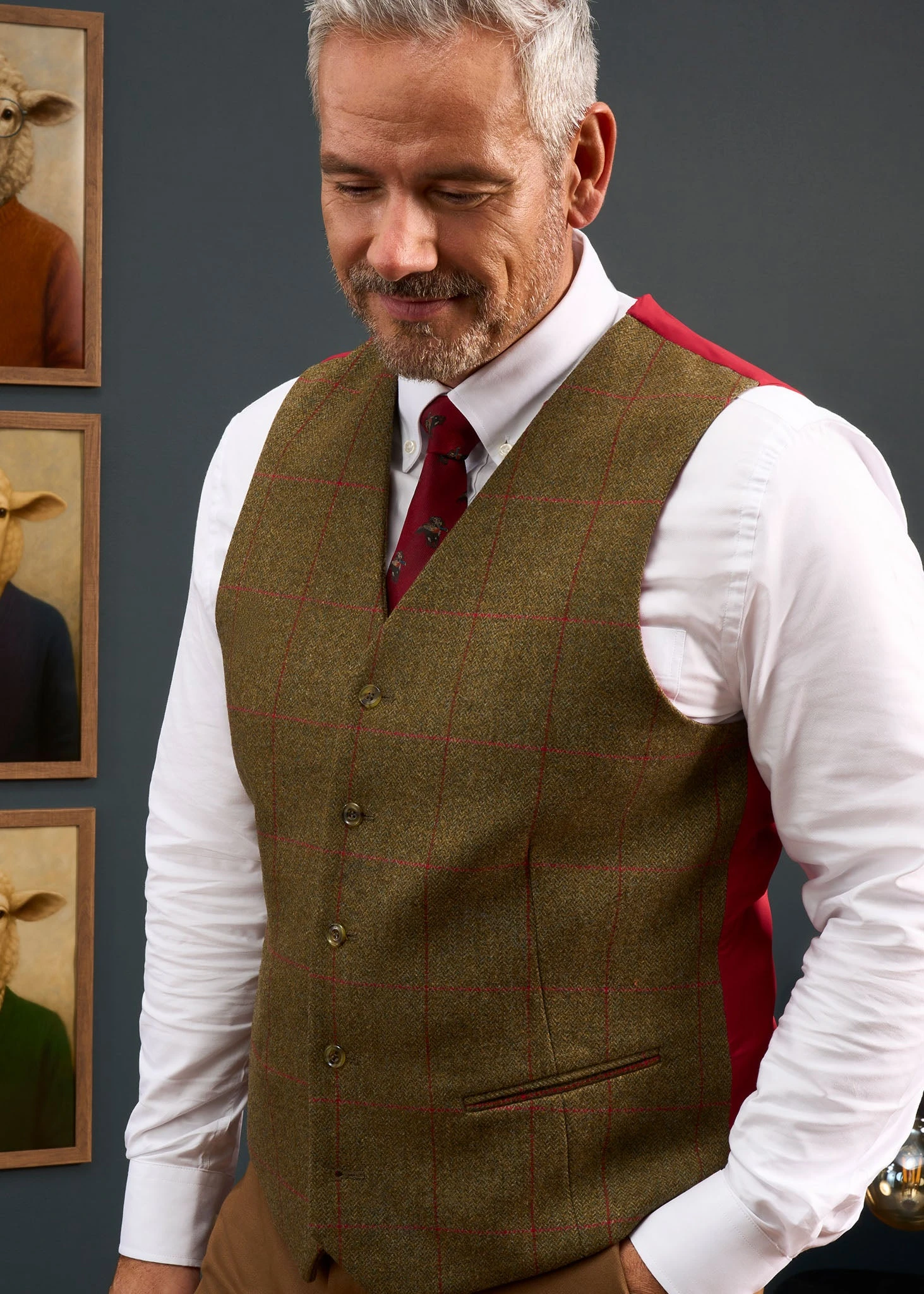 Combrook Men's Tweed Lined-Back Waistcoat In Sage - Regular Fit 2 Combrook Men's Tweed Lined-Back Waistcoat In Sage - Regular Fit - Image 2