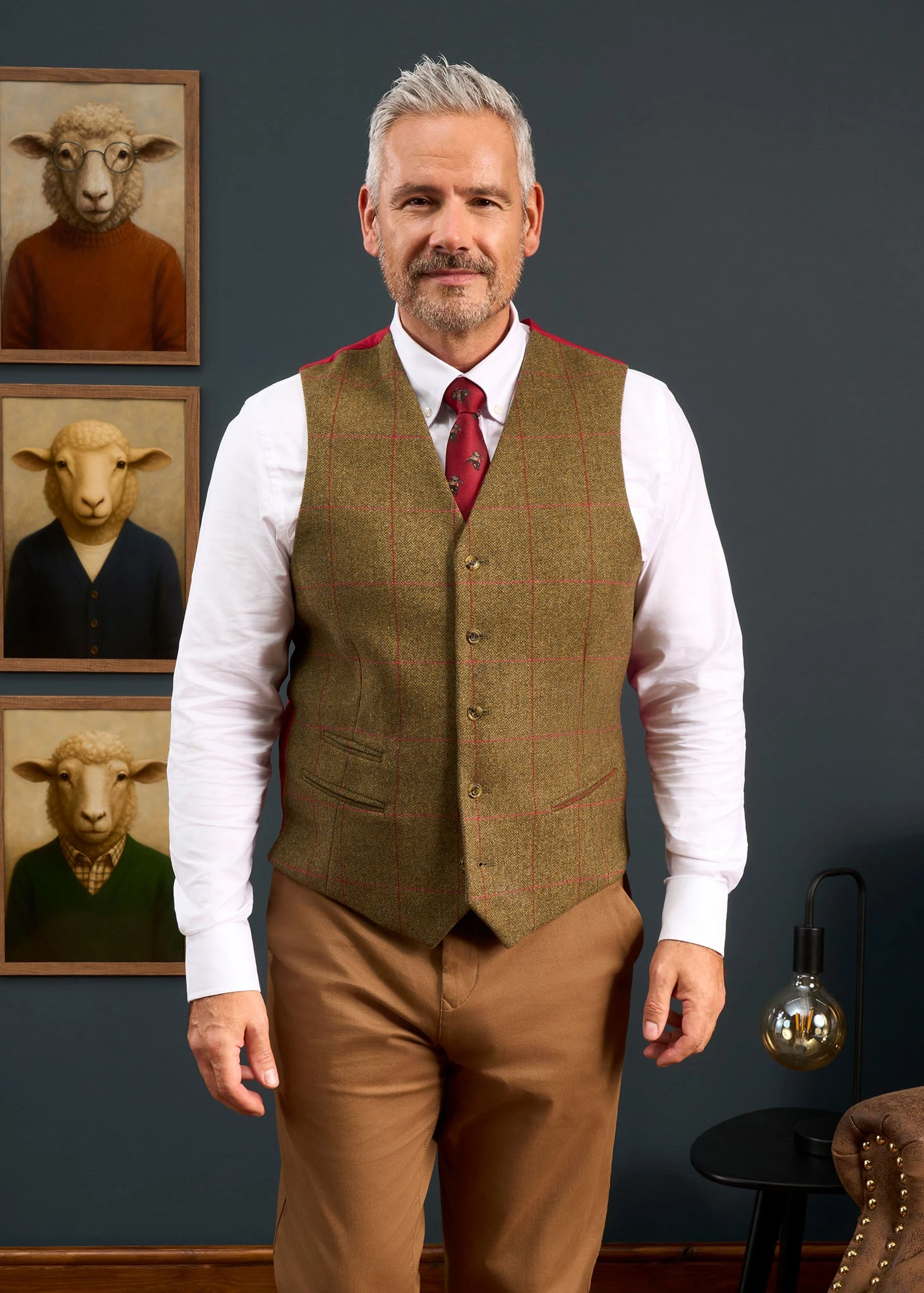 Combrook Men's Tweed Lined-Back Waistcoat In Sage - Regular Fit 3 Combrook Men's Tweed Lined-Back Waistcoat In Sage - Regular Fit - Image 3