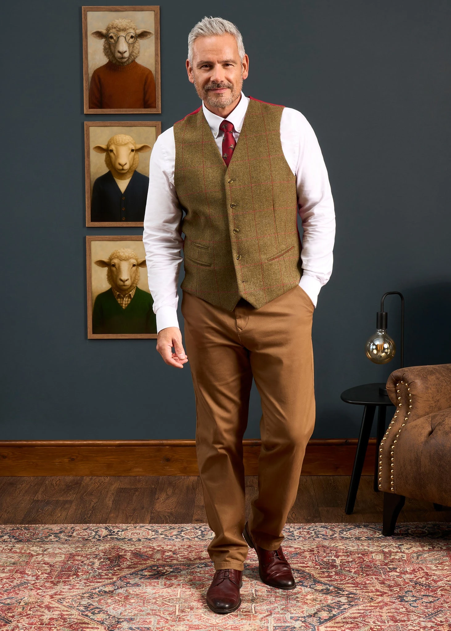 Combrook Men's Tweed Lined-Back Waistcoat In Sage - Regular Fit 4 Combrook Men's Tweed Lined-Back Waistcoat In Sage - Regular Fit - Image 4