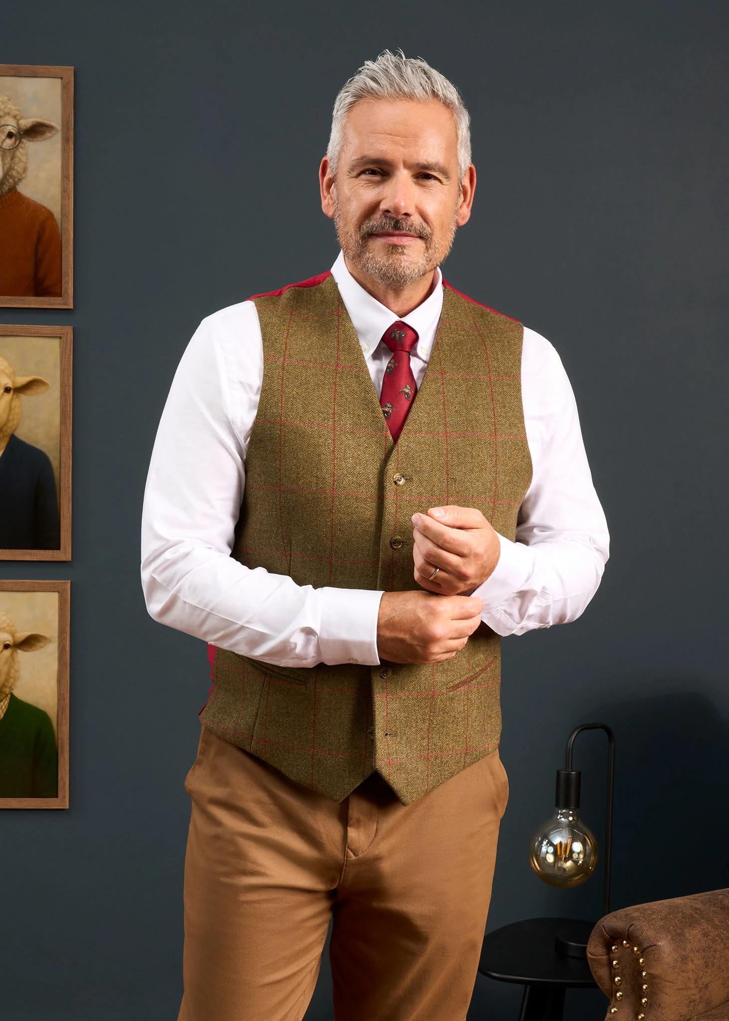 Combrook Men's Tweed Lined-Back Waistcoat In Sage - Regular Fit 5 Combrook Men's Tweed Lined-Back Waistcoat In Sage - Regular Fit - Image 5