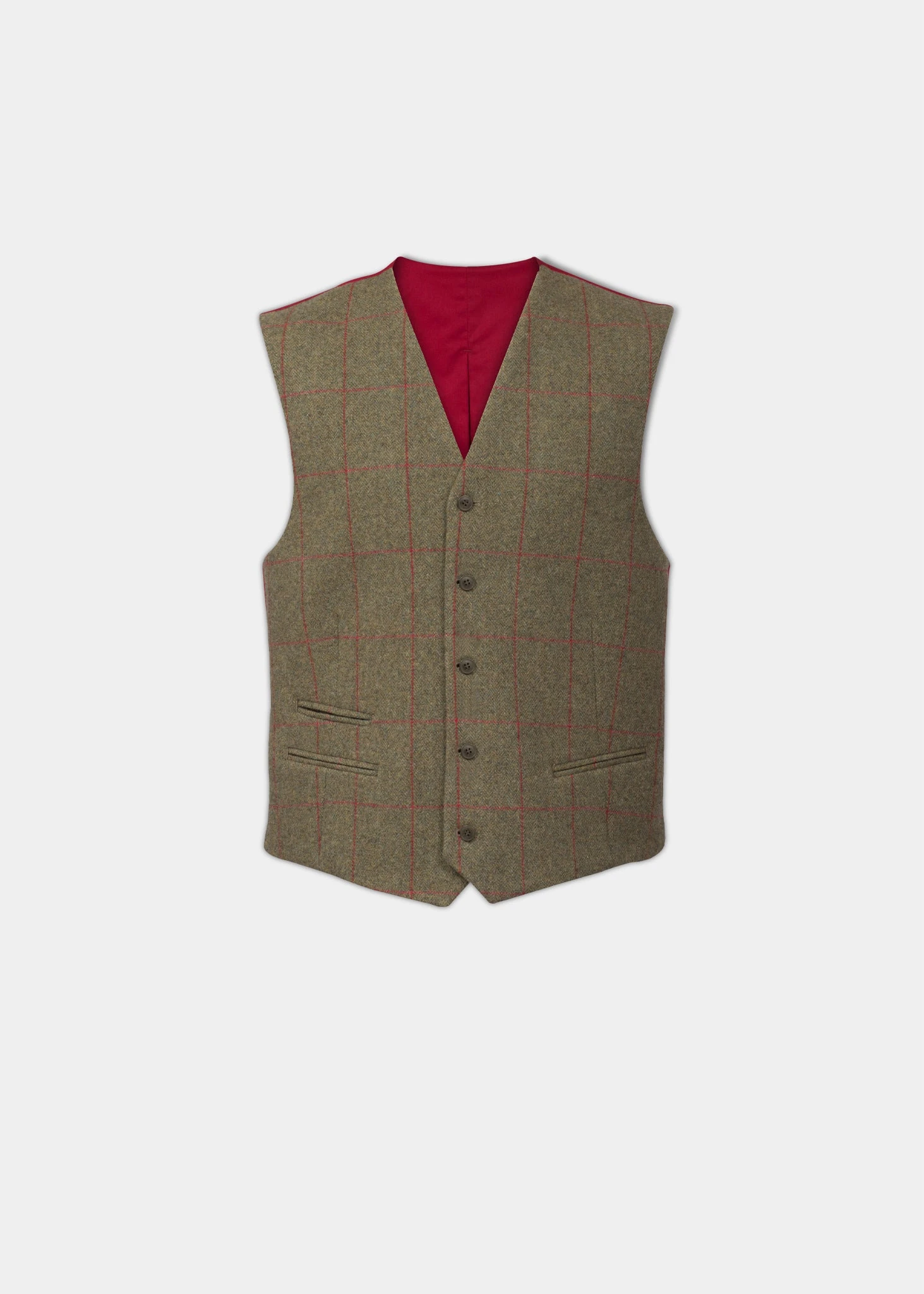 Combrook Men's Tweed Lined-Back Waistcoat In Sage - Regular Fit 1 Combrook Men's Tweed Lined-Back Waistcoat In Sage - Regular Fit