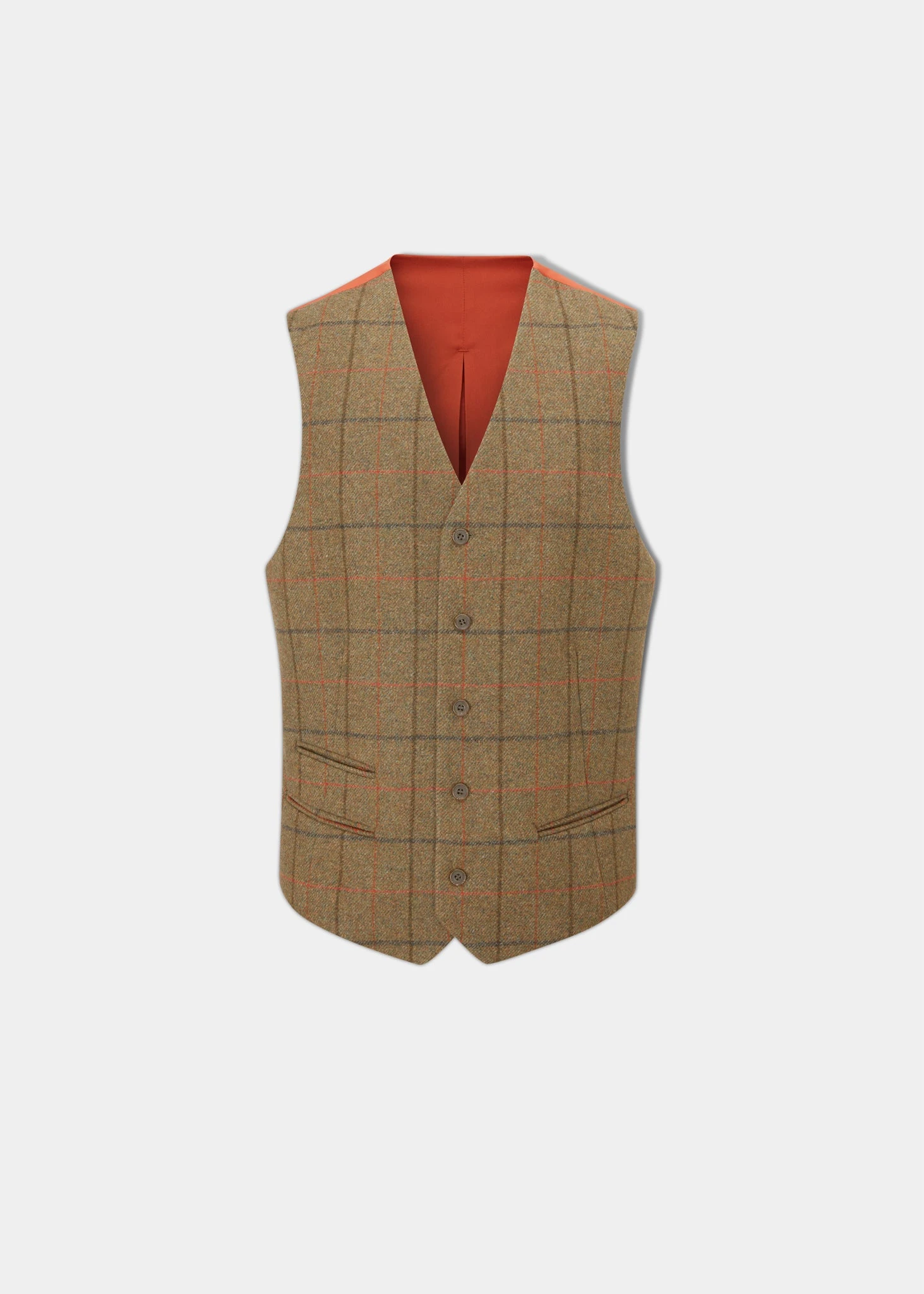 Combrook Men's Tweed Lined-Back Waistcoat In Thyme - Regular Fit 1 Combrook Men's Tweed Lined-Back Waistcoat In Thyme - Regular Fit