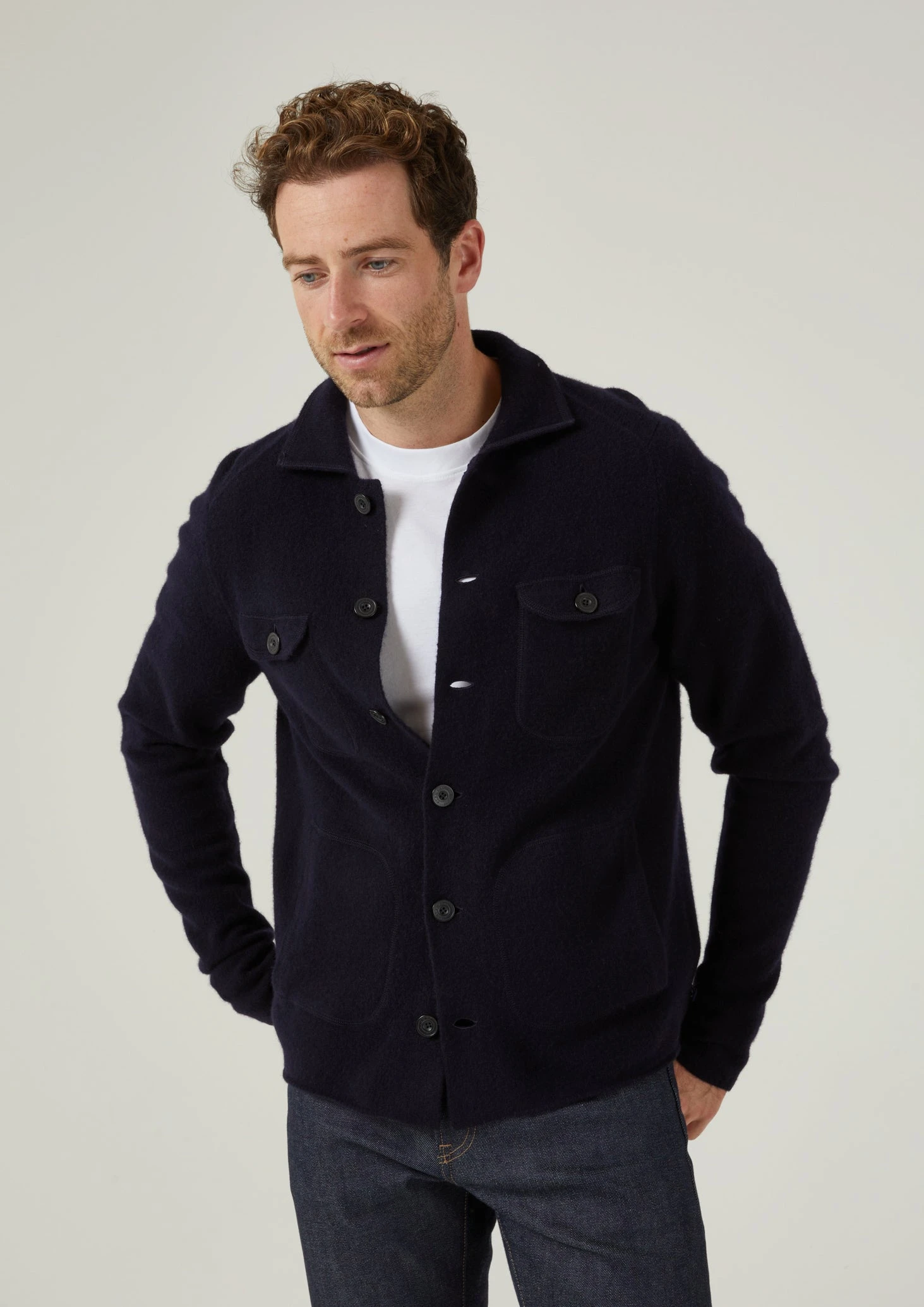 Ferndale Men's Knitted Lambswool Shirt In Navy - Regular Fit 2 Ferndale Men's Knitted Lambswool Shirt In Navy - Regular Fit - Image 2