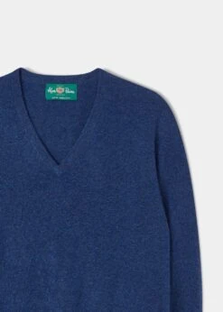 Albury Geelong Wool Jumper In Indigo - Regular Fit 8 Albury Geelong Wool Jumper In Indigo - Regular Fit -Alan Paine Fashion Store geelong wool vee neck sweater indigo 2