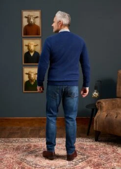 Hampshire Lambswool Jumper In Indigo - Classic Fit -Alan Paine Fashion Store hampshire mens lambswool jumper indigo 3
