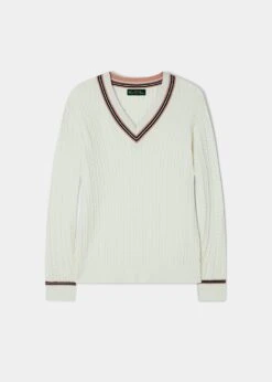 Ladies Cable Knit Cricket Jumper In Ecru