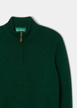 Sutherland Lambswool 1/4 Zip Jumper In Tartan Green - Regular Fit -Alan Paine Fashion Store lambswool half zip jumper tartan green 2