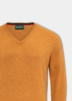Streetly Men's V Neck Jumper In Gazelle - Classic Fit -Alan Paine Fashion Store lambswool vee neck jumper Gazelle 2