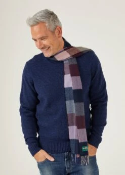 Westhay Men's Block Check Cashmere Scarf In Bordeaux -Alan Paine Fashion Store mens block check cashmere scarf bordeaux 4