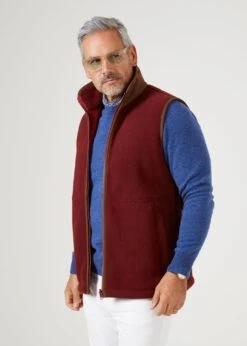 Aylsham Men's Fleece Gilet In Bloodstone - Regular Fit -Alan Paine Fashion Store mens fleece Gilet Bloodstone 1