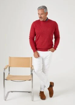 Brisbane Geelong Wool Jumper In Poppy Melange - Regular Fit -Alan Paine Fashion Store mens geelong wool jumper poppy melange 1